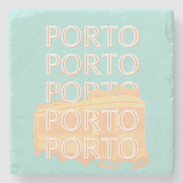 Porto Travel Art, Portugal Travel Art, Pastel Stone Coaster (Front)