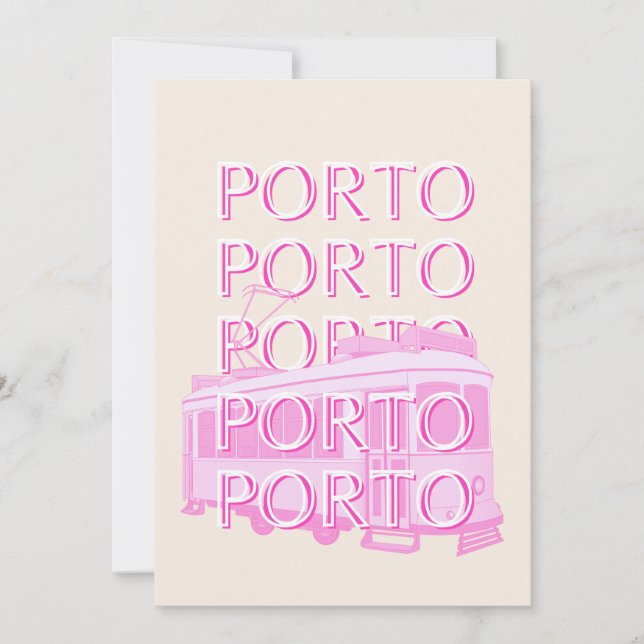 Porto Travel Art, Portugal Travel Art, Pink Holiday Card (Front)