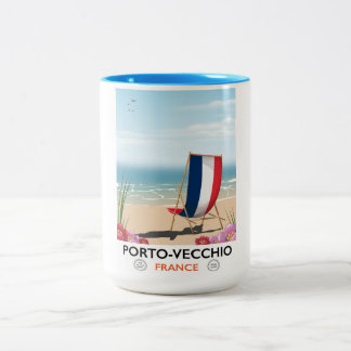 Porto-Vecchio, France beach travel poster Two-Tone Coffee Mug