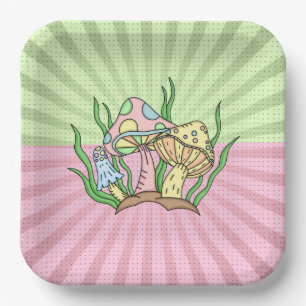 Portobello Mushroom Cute Pastel    Paper Plate
