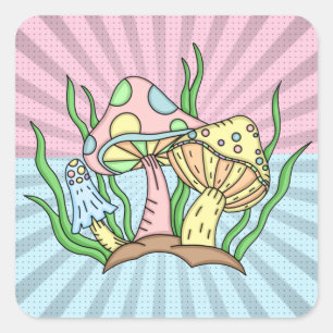 Portobello Mushroom Cute Pastel  Square Sticker