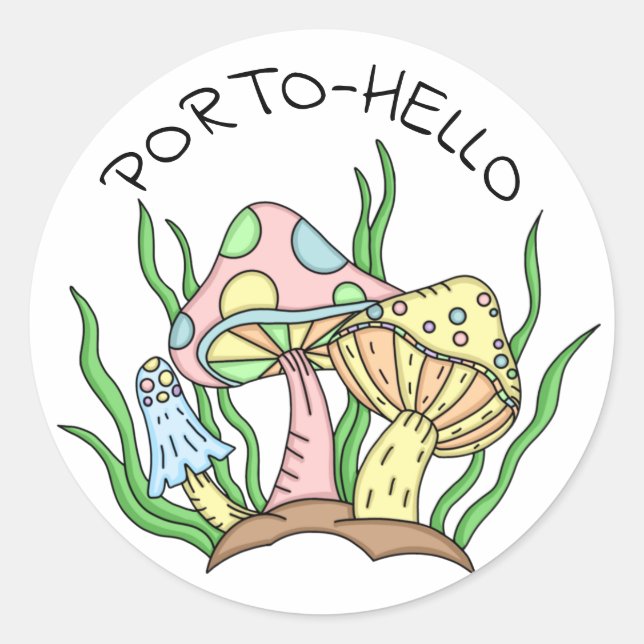 Portobello Mushroom Pun Cute Pastel Classic Round Sticker (Front)
