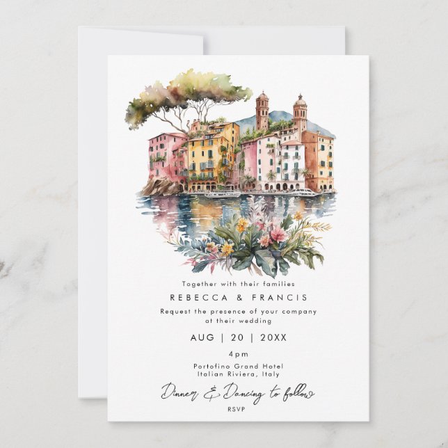 Portofino Italian Riviera wedding invitation (Front)