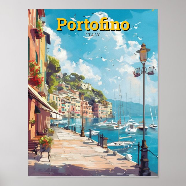 Portofino Italy Art Vintage Travel  Poster (Front)