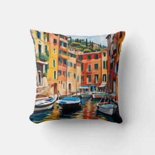 Portofino Italy Mediterranean Waterscape Boats Cushion