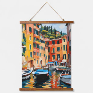 Portofino Italy Mediterranean Waterscape Boats  Hanging Tapestry