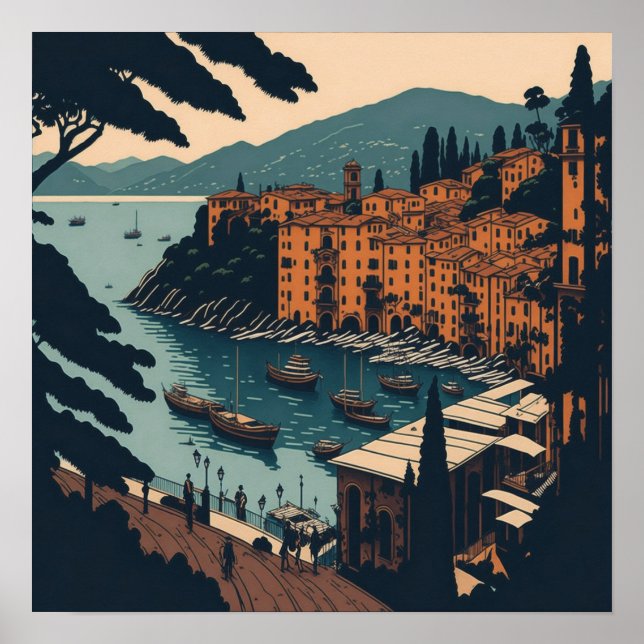 Portofino Italy Travel Art Vintage Poster (Front)