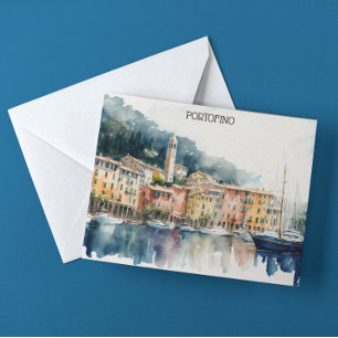 Portofino Italy Watercolor Painting Postcard