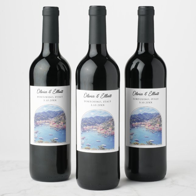 Portofino Wedding Favour Italy Personalised Wine Label (Bottles)