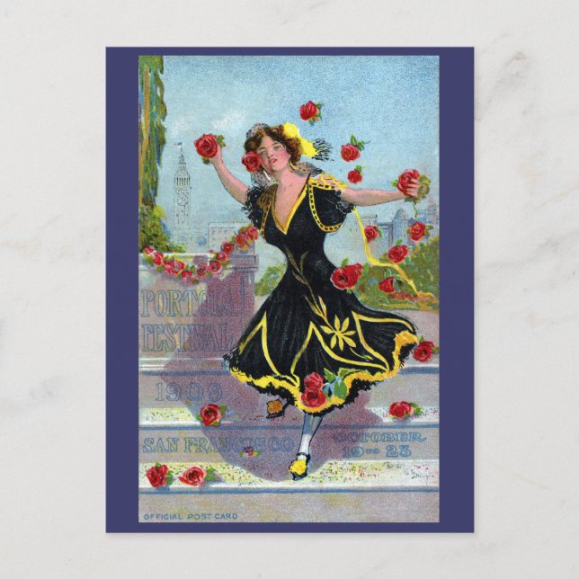 Portola Festival Lady with Roses 1909 Postcard (Front)
