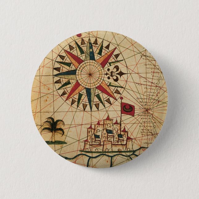 Portolan Chart | Map of Cairo, Egypt 6 Cm Round Badge (Front)