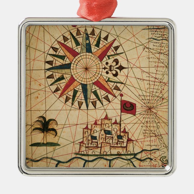 Portolan Chart | Map of Cairo, Egypt Metal Tree Decoration (Front)