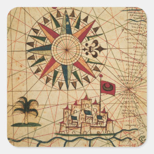 Portolan Chart   Map of Cairo, Egypt Square Sticker