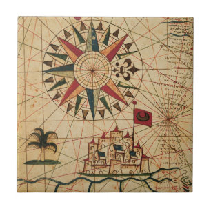 Portolan Chart Map of Cairo, Egypt Tile