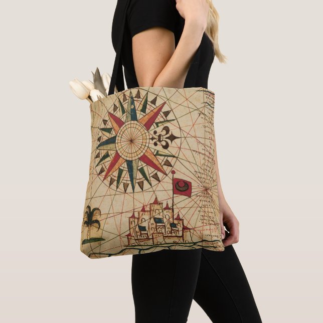 Portolan Chart | Map of Cairo, Egypt Tote Bag (Close Up)