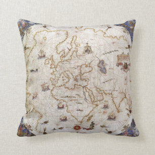 Portolan Chart of the World 1519 Cushion