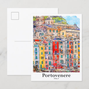 Portovenere Italy Travel Watercolor Hand Drawn Postcard