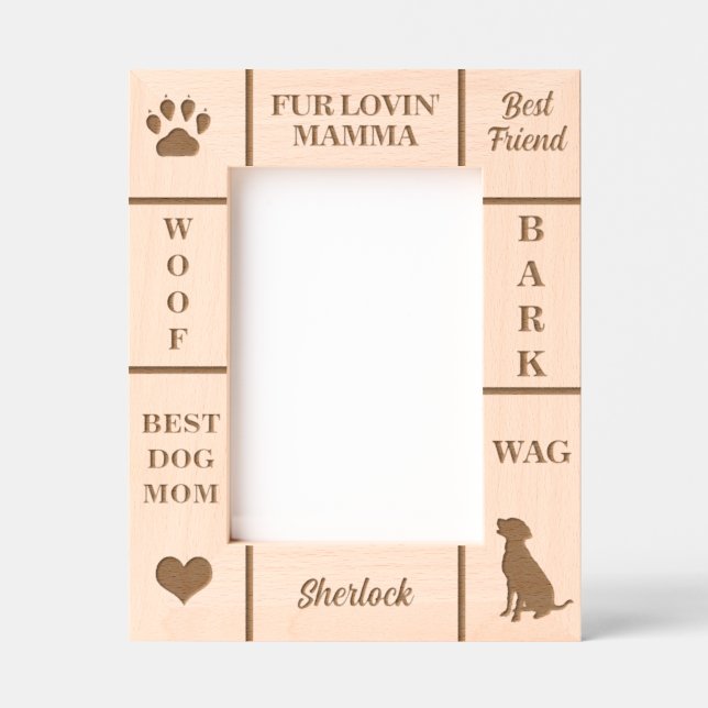 Portrait 5x7 BEST Dog MOM Ever Custom Name Etched Frames (Front)