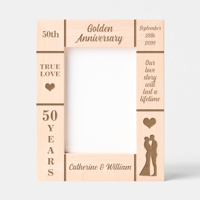 Portrait 5x7 Golden 50th Wedding Anniversary Etched Frames (Front)