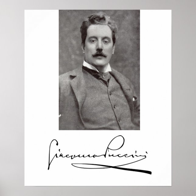 Portrait and Signature of Giacomo Puccini Poster (Front)