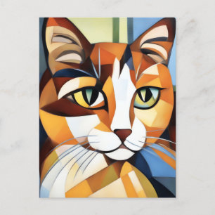 Portrait Art Calico Cat Cubist Postcard