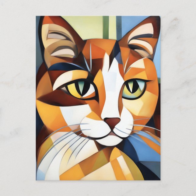 Portrait Art Calico Cat Cubist Postcard (Front)
