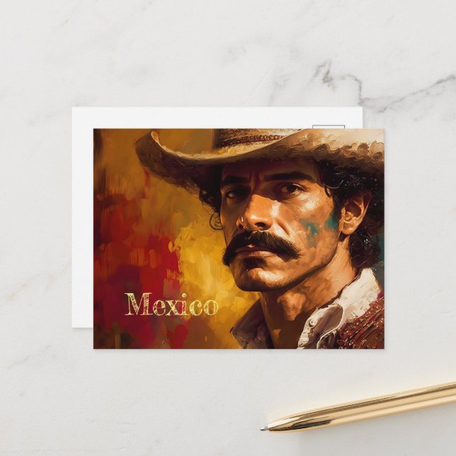 Portrait art mexican hat fashion man bold postcard (Front/Back In Situ)