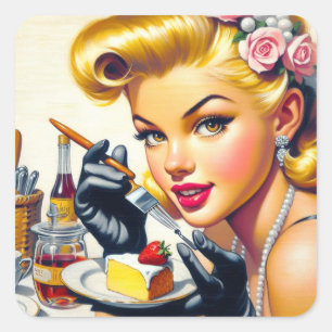 Portrait Beautiful Pin Up Square Sticker