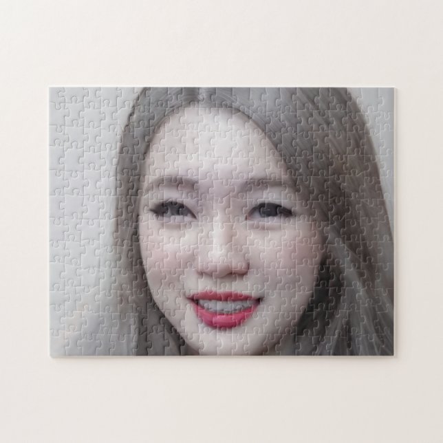 Portrait Brown Eyes Hair Lips Young Woman Jigsaw Puzzle (Horizontal)