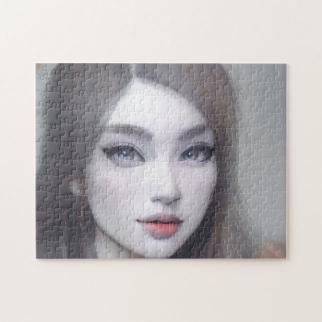 Portrait Brown Eyes Hair Lips Young Woman Jigsaw Puzzle (Horizontal)