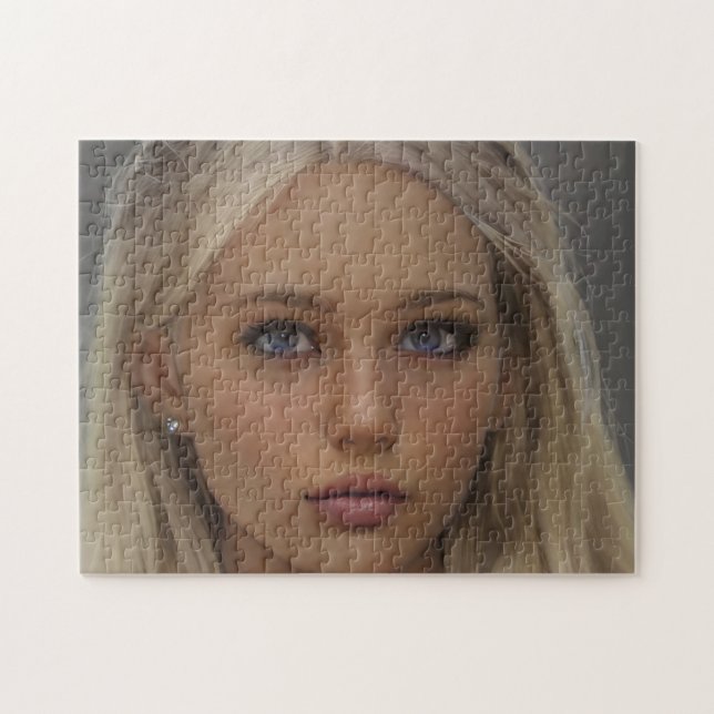 Portrait Brunette Blonde Blue Eyed Young Woman Jigsaw Puzzle (Horizontal)