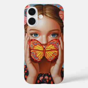 Portrait Butterfly Girl in a Floral Wonderland iPhone 16 Case
