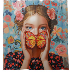 Portrait Butterfly Girl  in a Floral Wonderland Shower Curtain