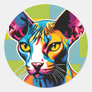 Portrait Cat Sphynx Pop Art Classic Round Sticker