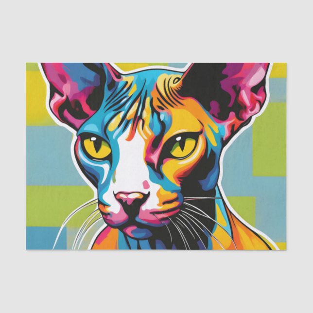 Portrait Cat Sphynx Pop Art Tissue Paper (Front)