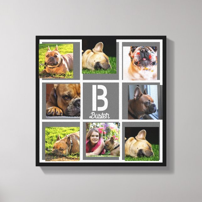 portrait collage monogram personalised grey black  canvas print (Front)