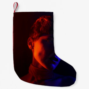Portrait colour woman red blue small christmas stocking