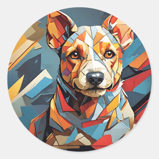 Portrait Cubist Terrier Dog Classic Round Sticker (Front)