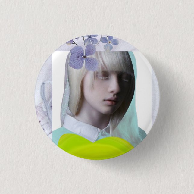 Portrait digital collage girl pastel fluoro 3 cm round badge (Front)