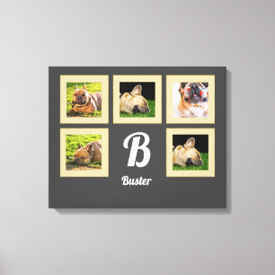 portrait dog pet photo collage monogram on grey canvas print
