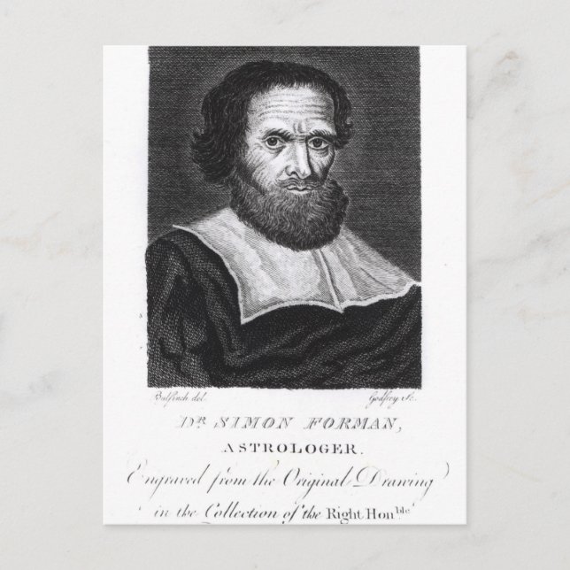 Portrait Dr Simon Forman  engraved by Godfrey Postcard (Front)