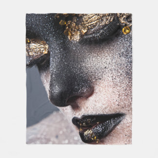 Portrait Gold Black Artistic Makeup Luxury Beauty Fleece Blanket