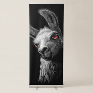 Portrait Head Cute Llama On Black Background Retractable Banner