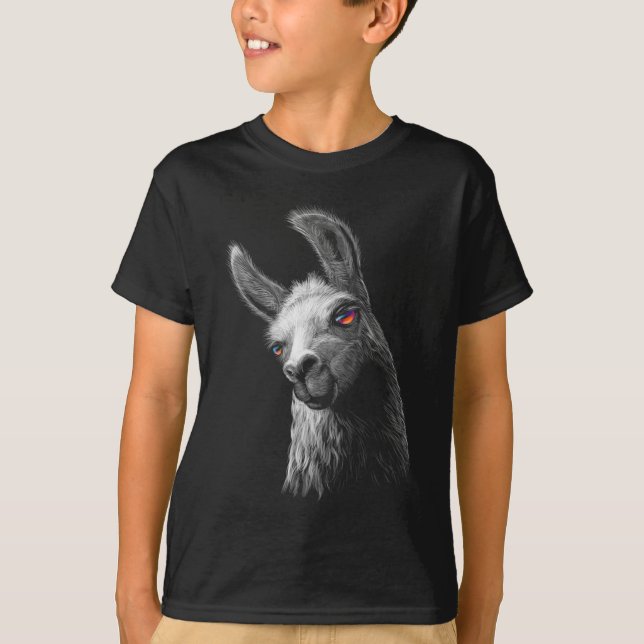 Portrait Head Cute Llama On Black Background T-Shirt (Front)