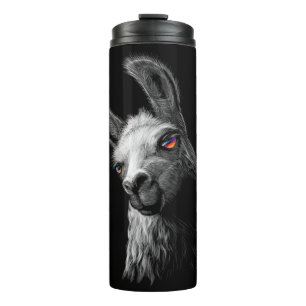 Portrait Head Cute Llama On Black Background  Thermal Tumbler