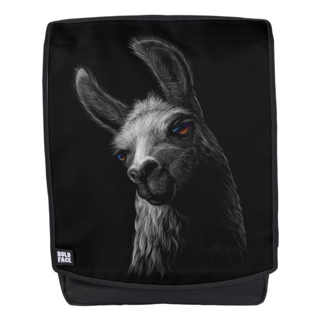 Portrait Head Cute Llama with a Black Background Backpack (Front)