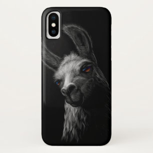 Portrait Head Cute Llama with a Black Background iPhone X Case