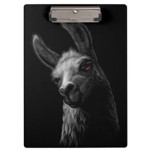 Portrait Head Cute Llama with a Black Background Clipboard