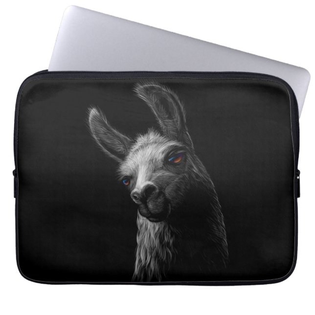 Portrait Head Cute Llama with a Black Background Laptop Sleeve (Front)