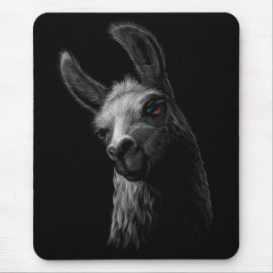 Portrait Head Cute Llama with a Black Background Mouse Mat